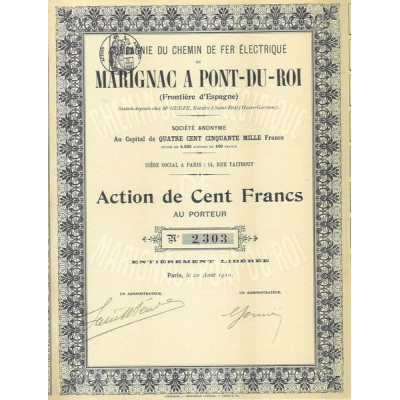 Cie du Chemin de Fer Electrique de Marignac à Pont-du-Roi (Frontière d'Espagne)