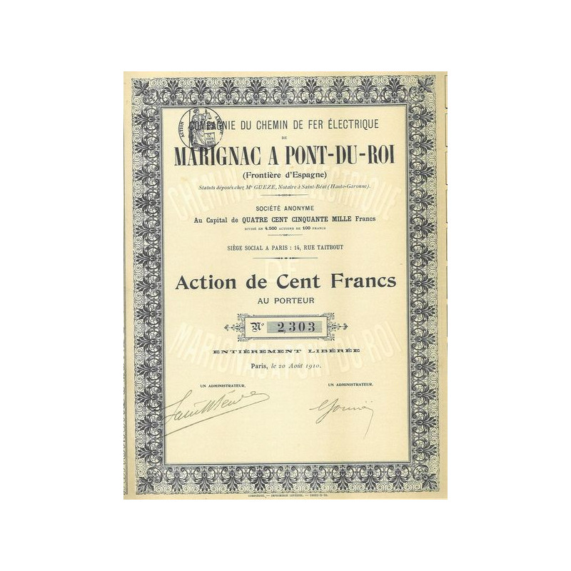 Cie du Chemin de Fer Electrique de Marignac à Pont-du-Roi (Frontière d'Espagne)