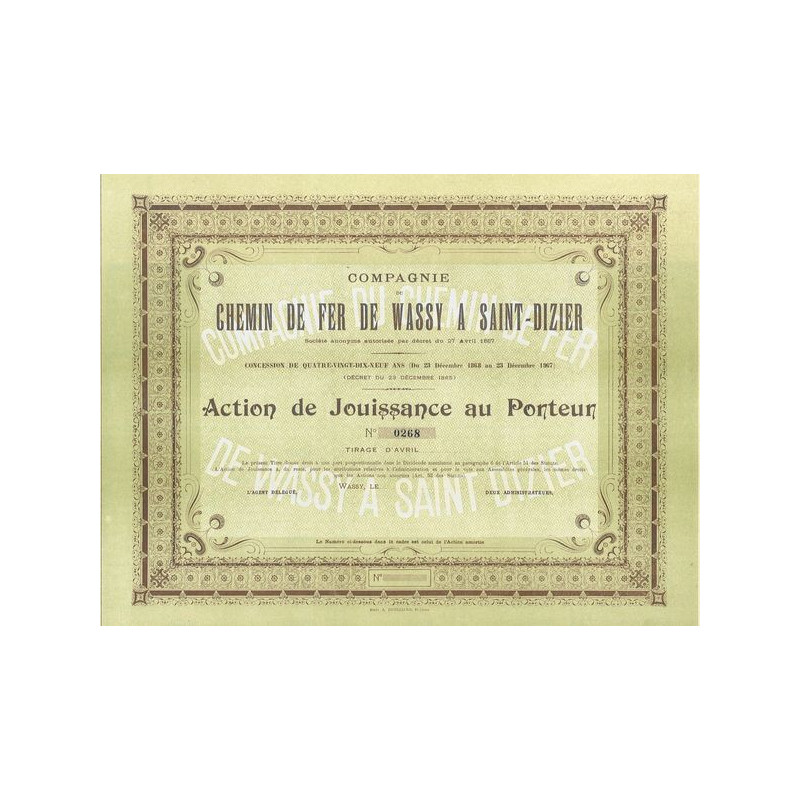Cie du Chemin de Fer de Wassy à Saint-Dizier (Act Jouissance) (blanquette)