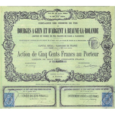 Cie des Chemins de Fer de Bourges à Gien et d'Argent à Beaune-la-Rolande (Section du Chemin de Fer Projeté de Paris à Narbonne)