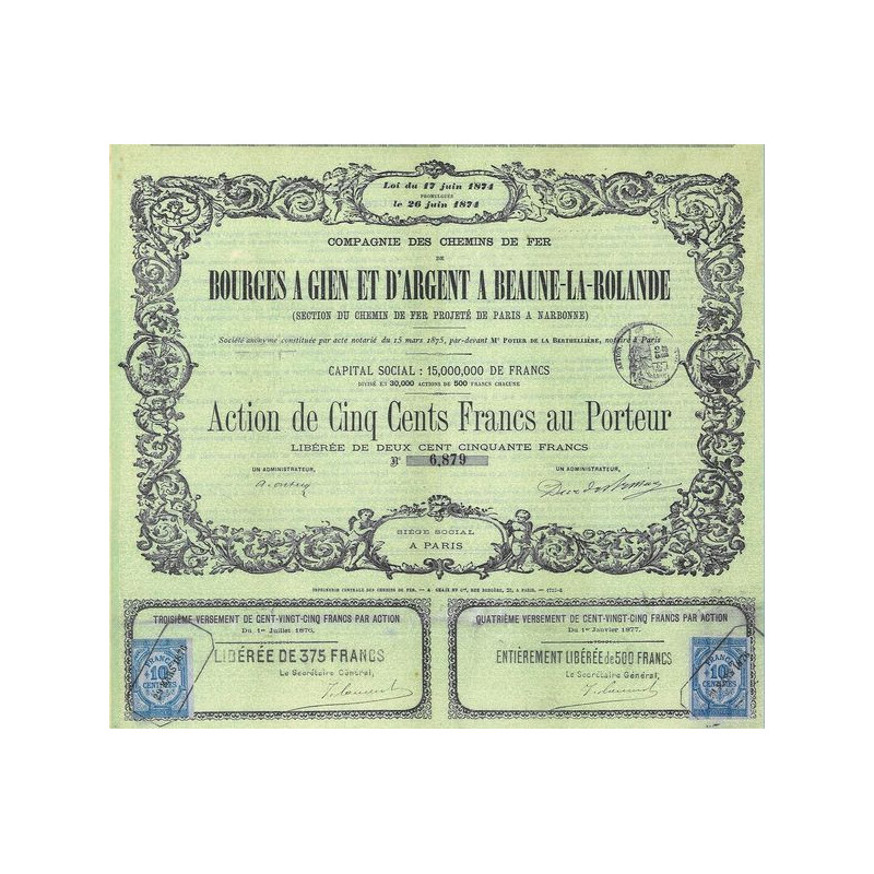 Cie des Chemins de Fer de Bourges à Gien et d'Argent à Beaune-la-Rolande (Section du Chemin de Fer Projeté de Paris à Narbonne)
