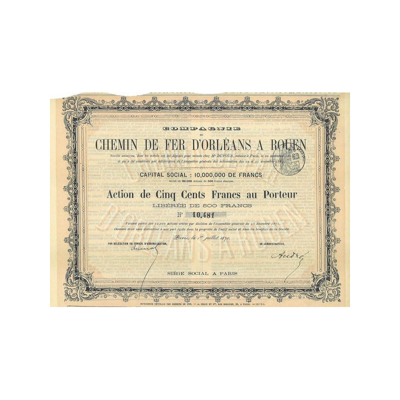 Cie du Chemin de Fer d'Orléans à Rouen (Act)