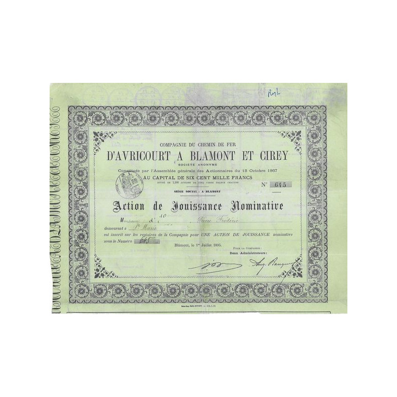Cie du Chemin de Fer d'Avricourt à Blamont et Cirey