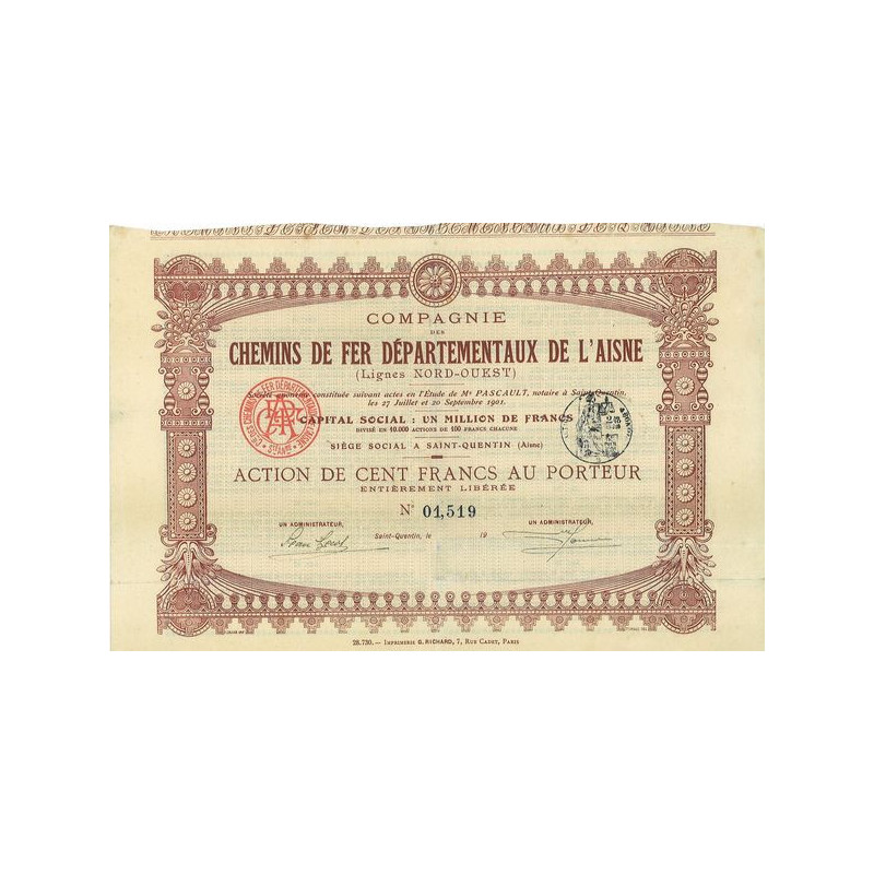 Cie des Chemins de Fer Départementaux de l'Aisne (Lignes Nord-Ouest)