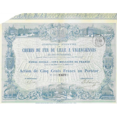 Cie Anonyme du Chemin de Fer de Lille à Valenciennes et ses Extensions (Act 500 F)(bleue)