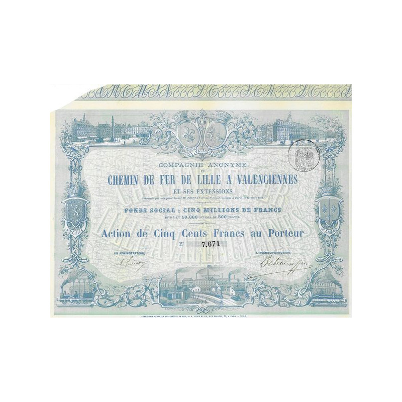 Cie Anonyme du Chemin de Fer de Lille à Valenciennes et ses Extensions (Act 500 F)(bleue)