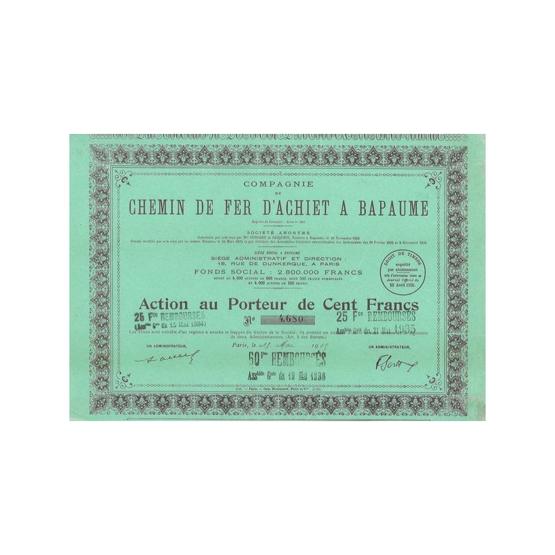 Cie du Chemin de Fer d'Achiet à Bapaume