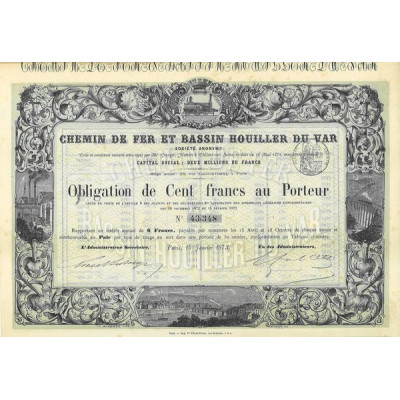 Chemin de Fer et Bassin Houiller du Var (Obl 100 F)