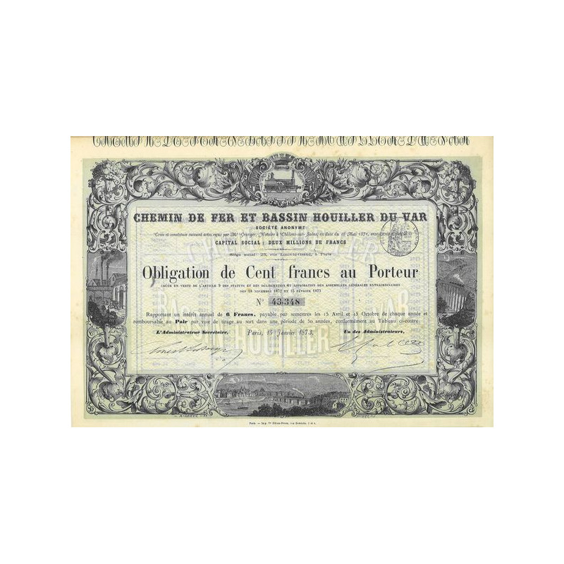 Chemin de Fer et Bassin Houiller du Var (Obl 100 F)