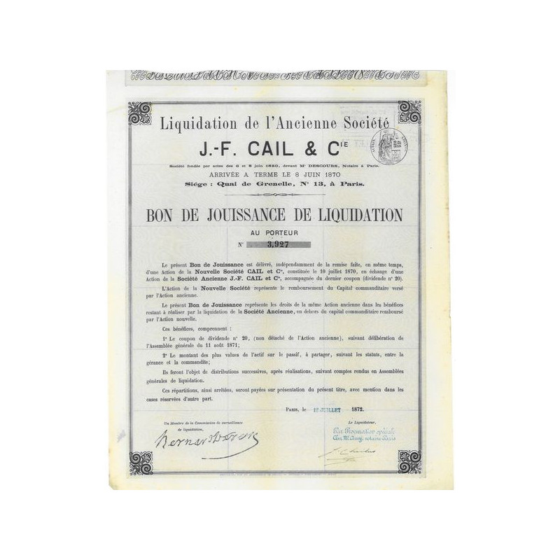 Liquidation de l'Ancienne Sté J.-F. Cail & Cie
