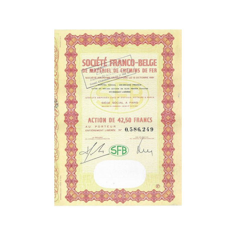 Sté Franco-Belge de Matériel de Chemins de Fer (Act 42.50 F)