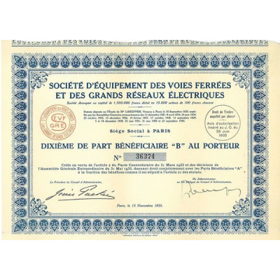 Sté d'Equipement des Voies ferrées et des Grands Réseaux Electriques (10ème PB "B")