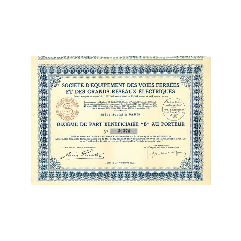 Sté d'Equipement des Voies ferrées et des Grands Réseaux Electriques (10ème PB "B")