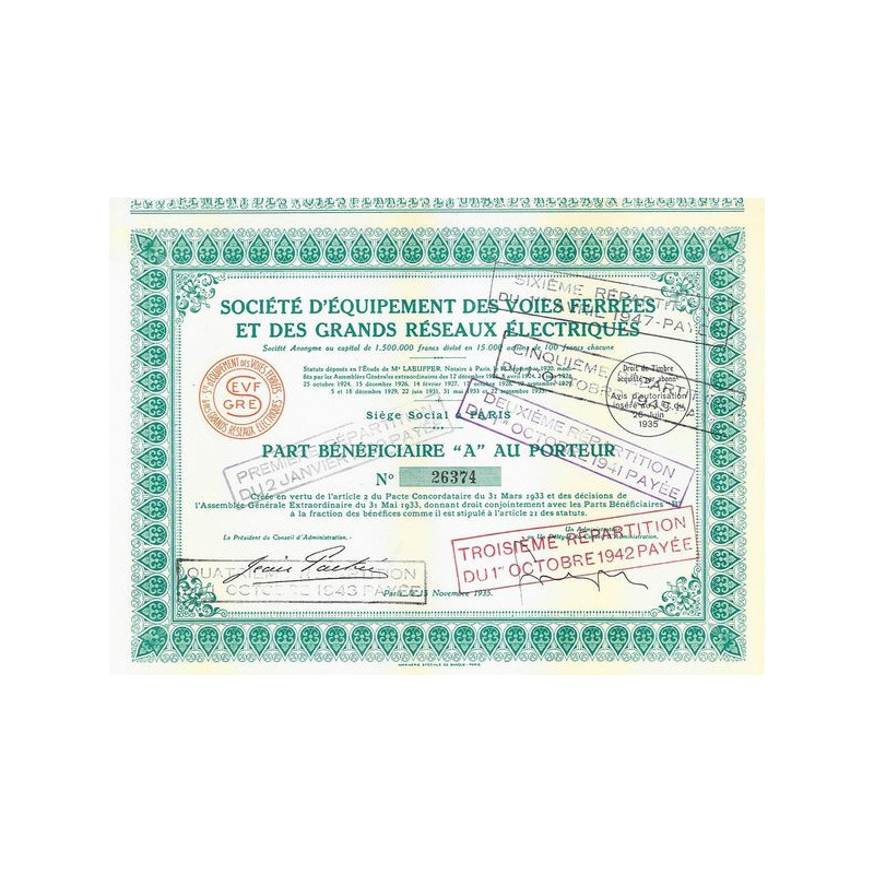 Sté d'Equipement des Voies ferrées et des Grands Réseaux Electriques (PB "A")