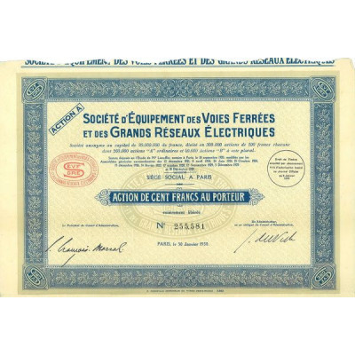 Sté d'Equipement des Voies ferrées et des Grands Réseaux Electriques (Act 100 F)(1930)