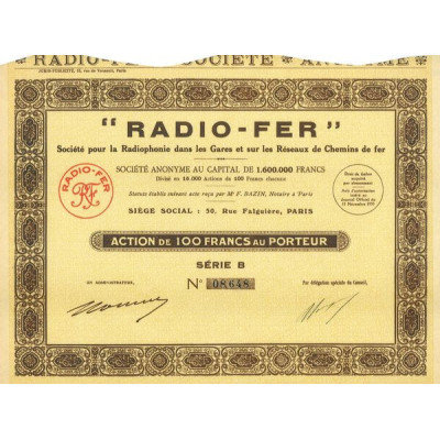 "Radio-Fer" Sté pour la Radiophonie dans les Gares et sur les Réseaux de Chemins de Fer