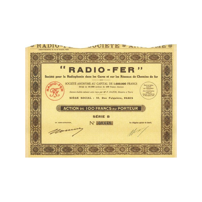 "Radio-Fer" Sté pour la Radiophonie dans les Gares et sur les Réseaux de Chemins de Fer