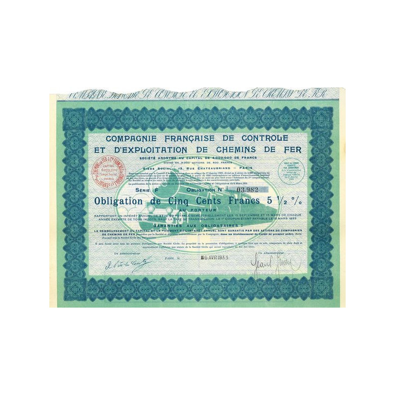 Cie Française de Contrôle et d'Exploitation de Chemins de Fer (Obl 500 F 5 1/2 %)