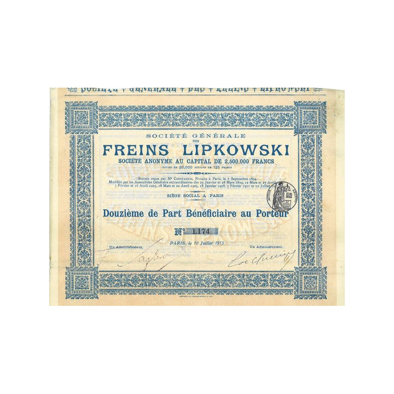 Sté Gale des Freins Lipkowski (12ème PB)