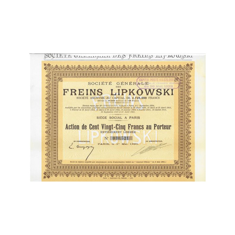 Sté Gale des Freins Lipkowski (Act)(1921)