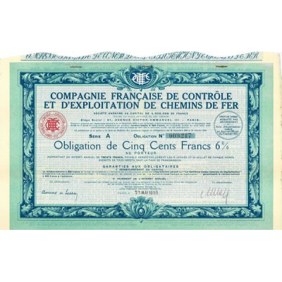 Cie Française de Contrôle et d'Exploitation de Chemins de Fer (Obl 500 F 6 %)