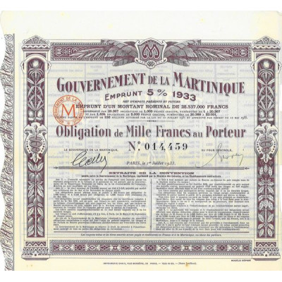 Gvt de la Martinique - Emprunt 5% 1933