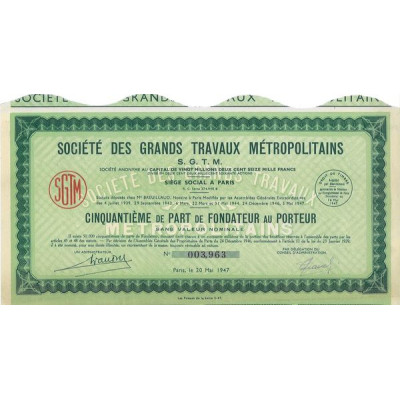Sté des Grands Travaux Métropolitains (S.G.T.M.)(5ème de PF)