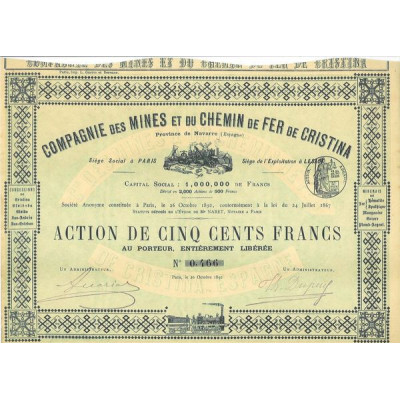 Cie des Mines et du Chemin de Fer de Cristina - Province de Navarre (Espagne)