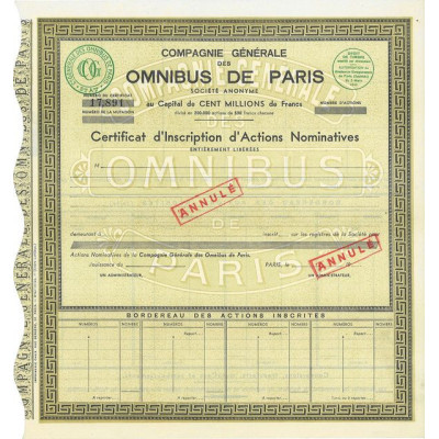 Cie Gale des Omnibus de Paris (Certif)(blanquette)