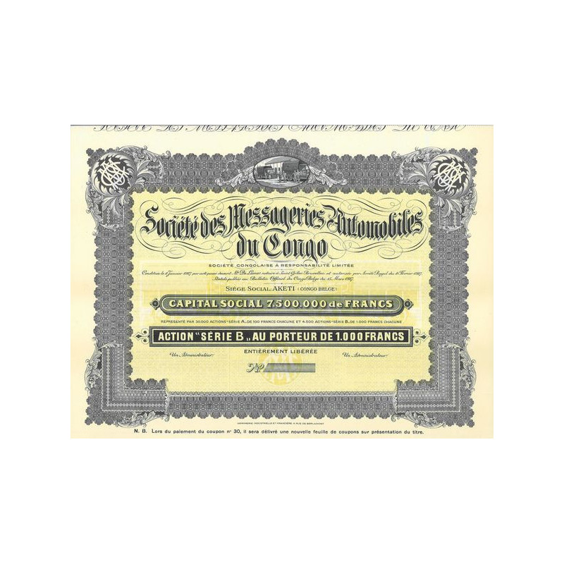 Sté des Messageries Automobiles du Congo (Série B)(blanquette)