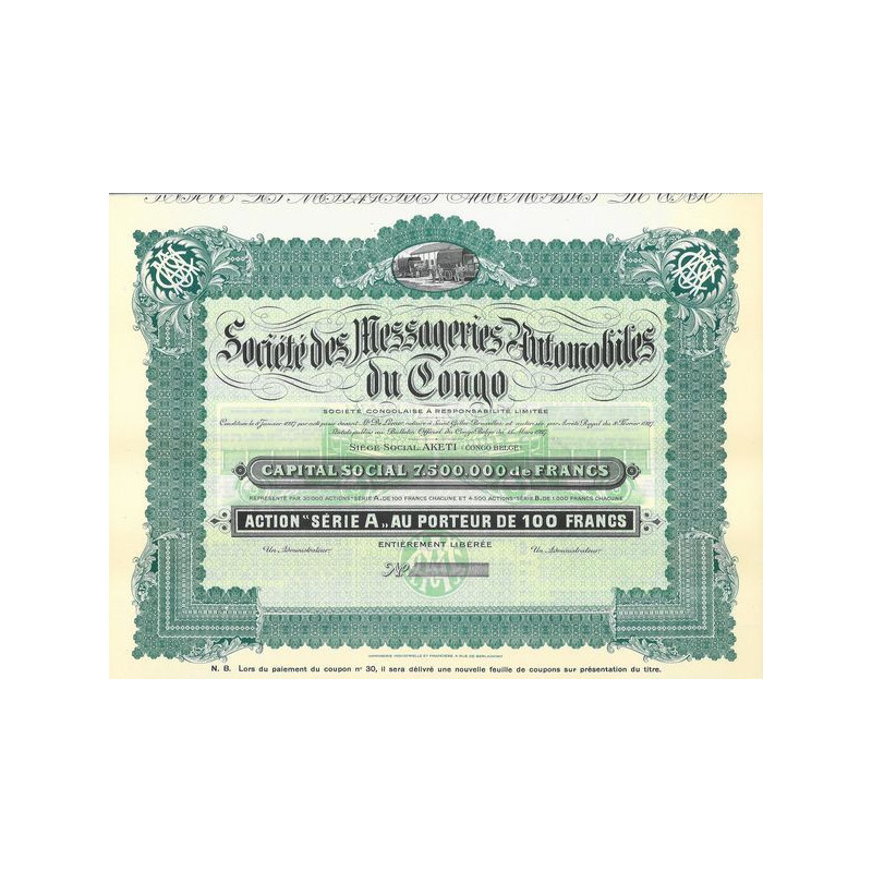 Sté des Messageries Automobiles du Congo (Série A)(blanquette)