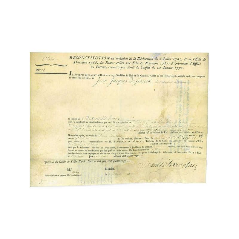 Rente sur l'Emprunt d'Alsace 1768