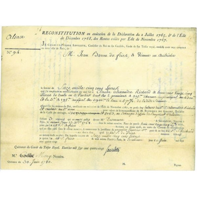 Rente sur l'Emprunt d'Alsace 1780