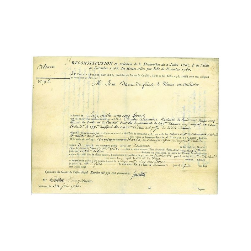 Rente sur l'Emprunt d'Alsace 1780