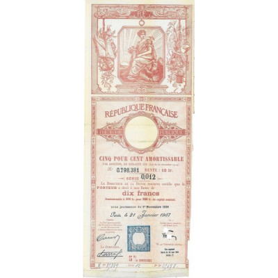 Dette publique 5 % Amortissable 1937 Rente 10 F