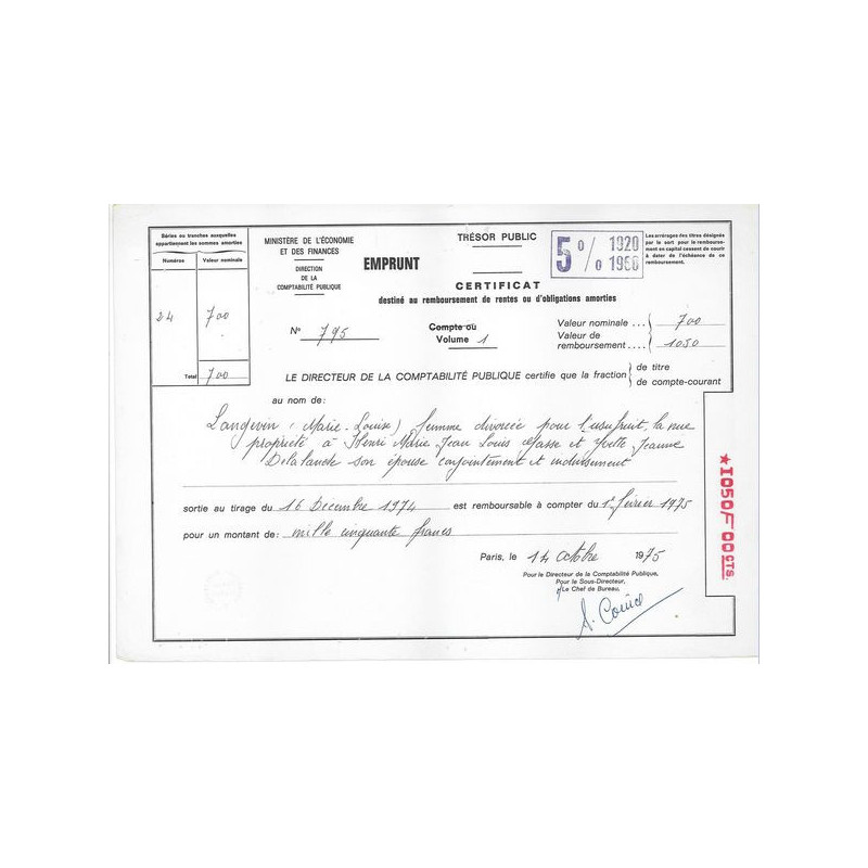 Emprunt 5 % 1920-1960