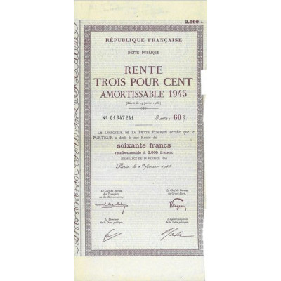 Rente 3 % Amortissable 1945 2000 F - 60 F