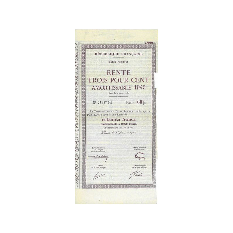 Rente 3 % Amortissable 1945 2000 F - 60 F