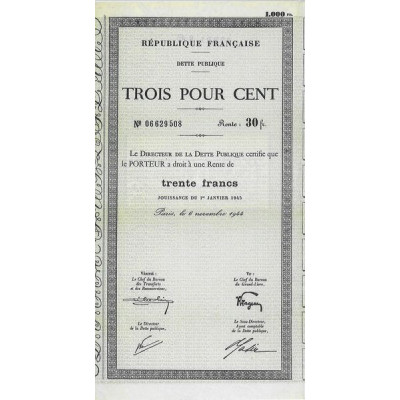 Dette Publique 3 % 1945 1000 F - 30 F