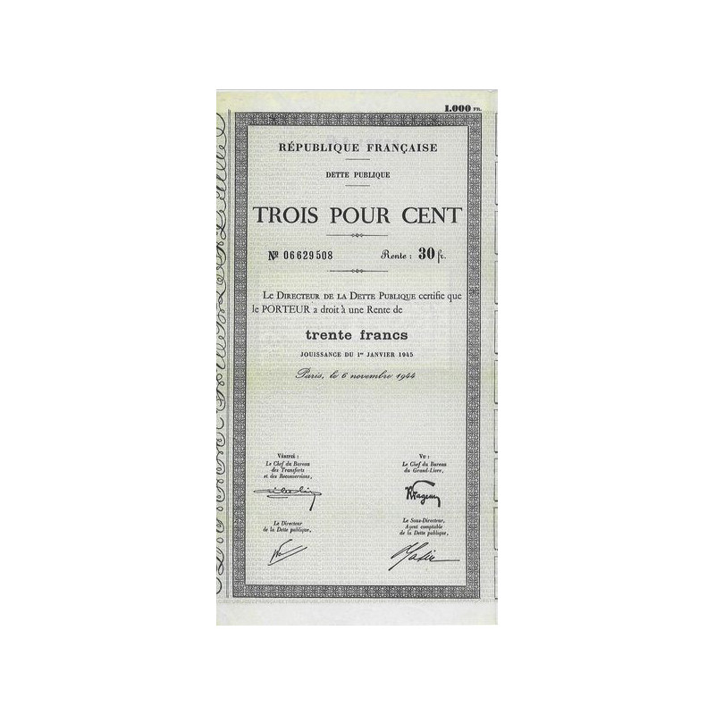 Dette Publique 3 % 1945 1000 F - 30 F