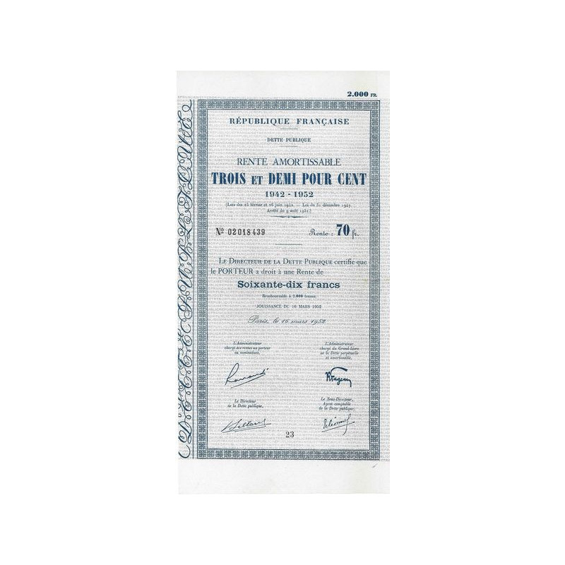 Rente Amortissable 3.5 % 1942-1952 2000 F - 70 F