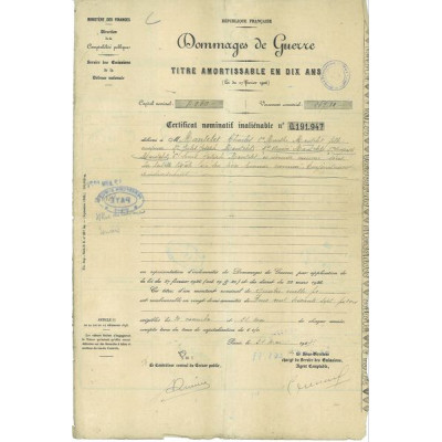 Dommages de Guerre - 4000 F - 1927