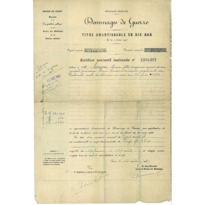 Dommages de Guerre - 300 F - 1927