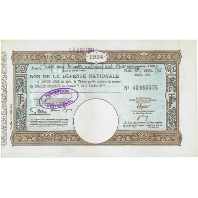 Bon de la Défense Nationale 1934 - Série AC 2 ans
