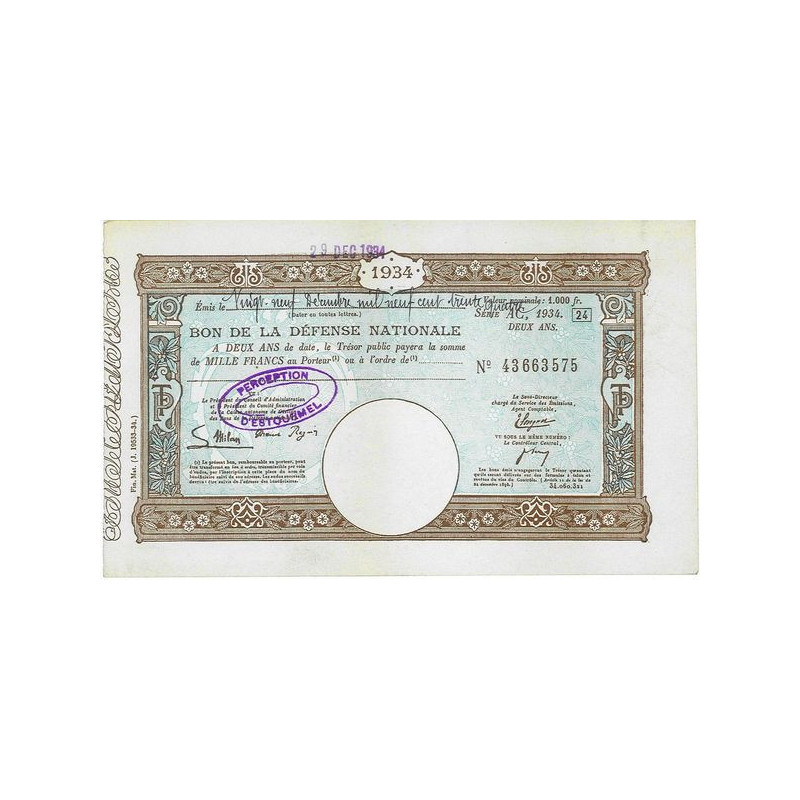 Bon de la Défense Nationale 1934 - Série AC 2 ans