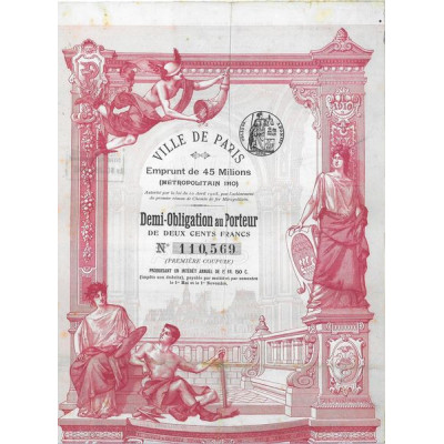 Ville de Paris Emprunt de 45 millions (Métropolitain 1910)