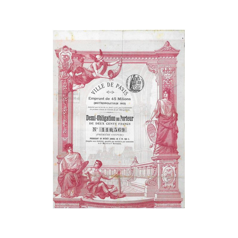 Ville de Paris Emprunt de 45 millions (Métropolitain 1910)