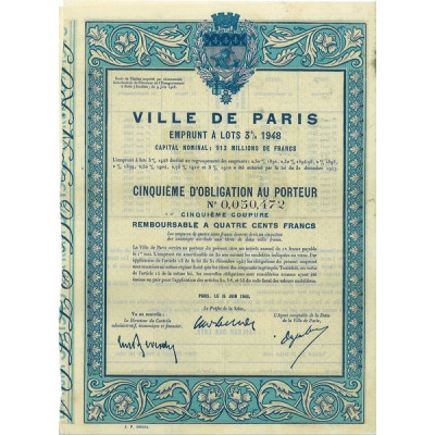 Ville de Paris Emprunt à lots 3 % 1948 - 1/5ème d'Obl