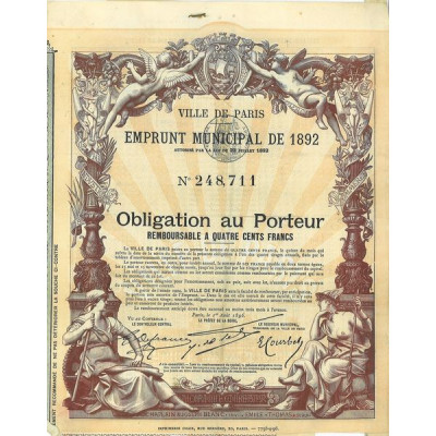 Ville de Paris Emprunt Municipal de 1892