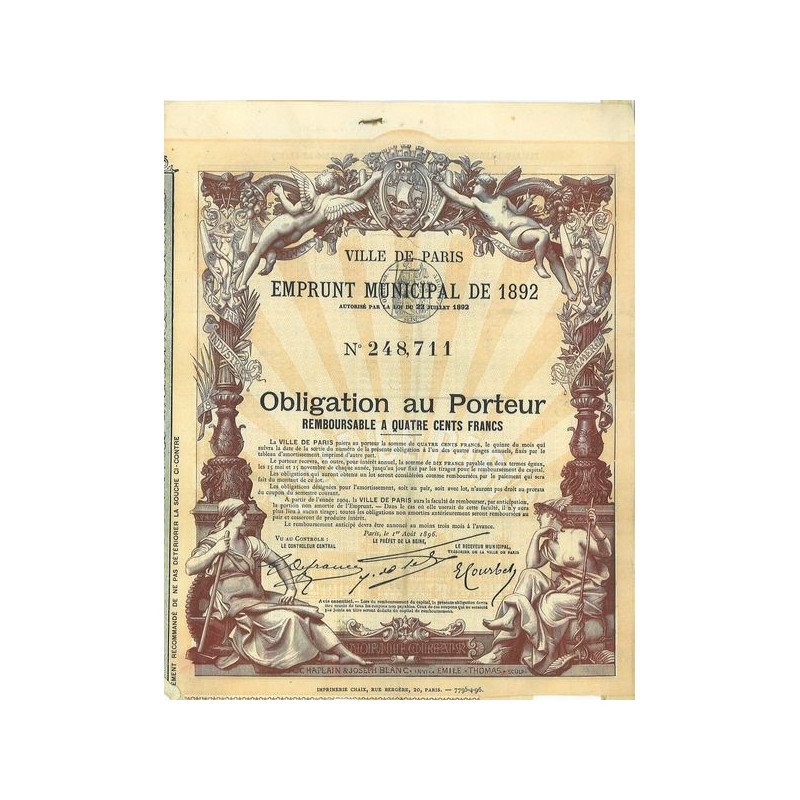 Ville de Paris Emprunt Municipal de 1892